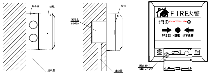 J-SAM-GSTN9311(Ex)防爆手動火災報警按鈕安裝示意圖