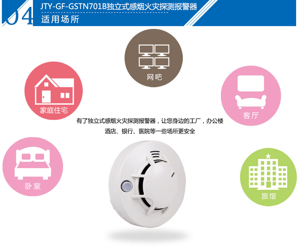 JTY-GF-GSTN701B獨立式光電感煙火災探測報警器應用場所