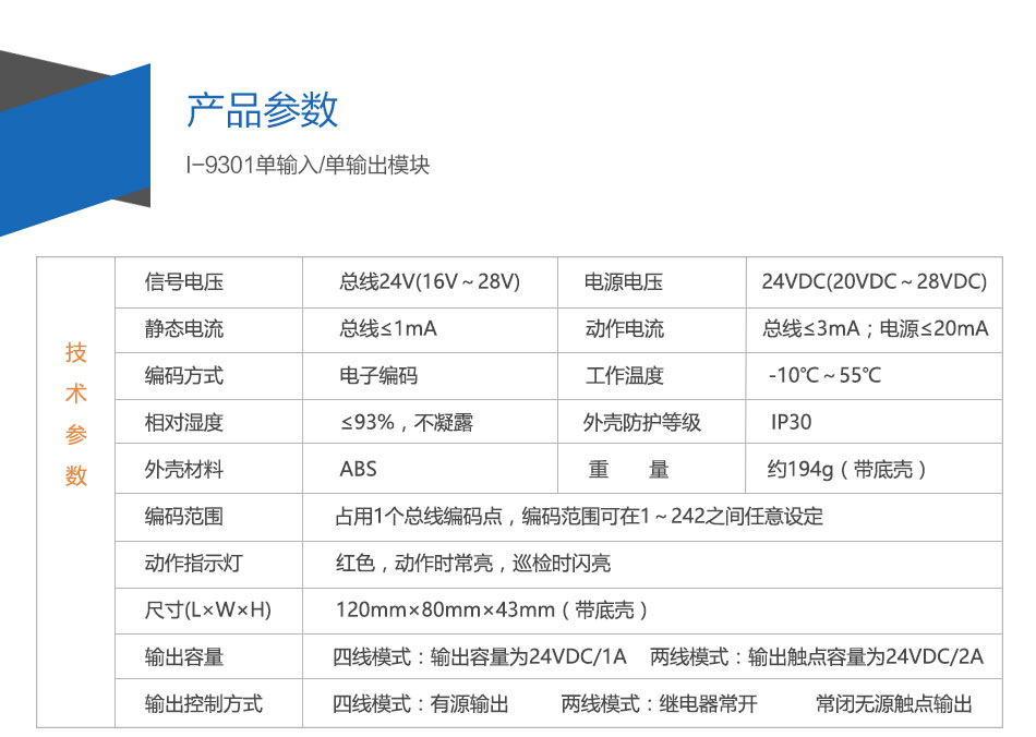 I-9301單輸入單輸出模塊參數